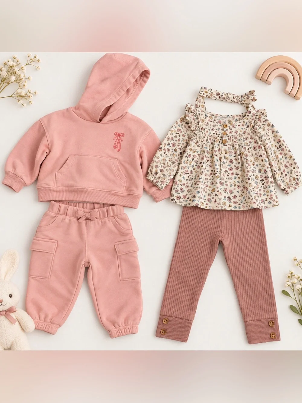 Carter’s Baby Girl 12M 2 outfit Bundle Pink Ballet Hoodie Floral Leggings 4pc